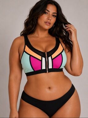 Colorblock Women’s Swim Top with Front Zip